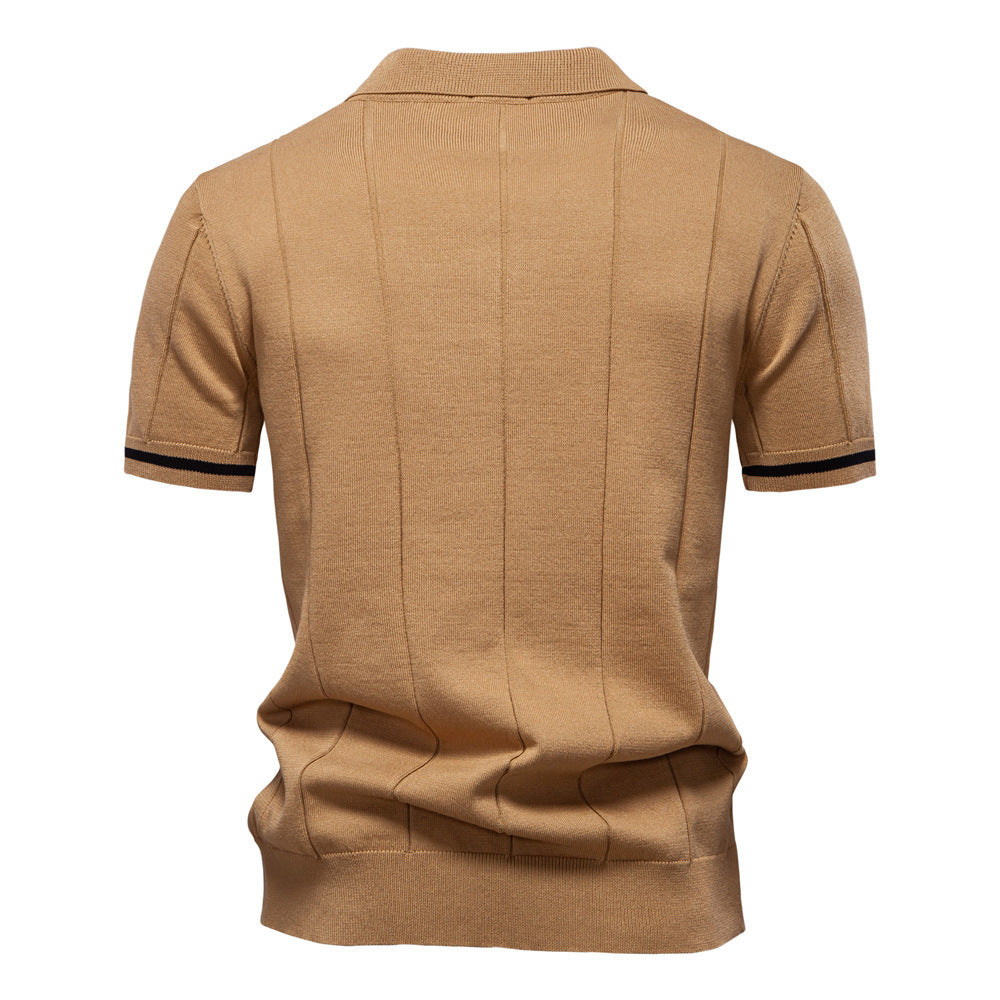 Men's Short-Sleeve Quarter-Zip Ribbed Polo Shirt