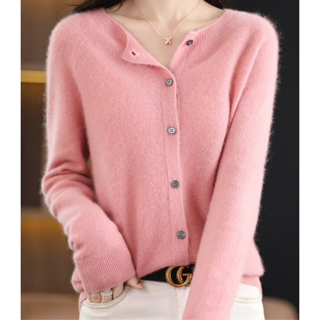 Luxurious Women's Cardigan made from 100% Merino Wool with O-Neck and Cashmere Touch