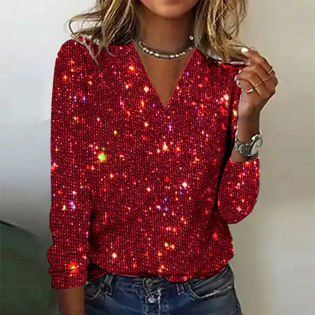 Priscilla - Shimmering V-Neck Sweater for an Elegant Look