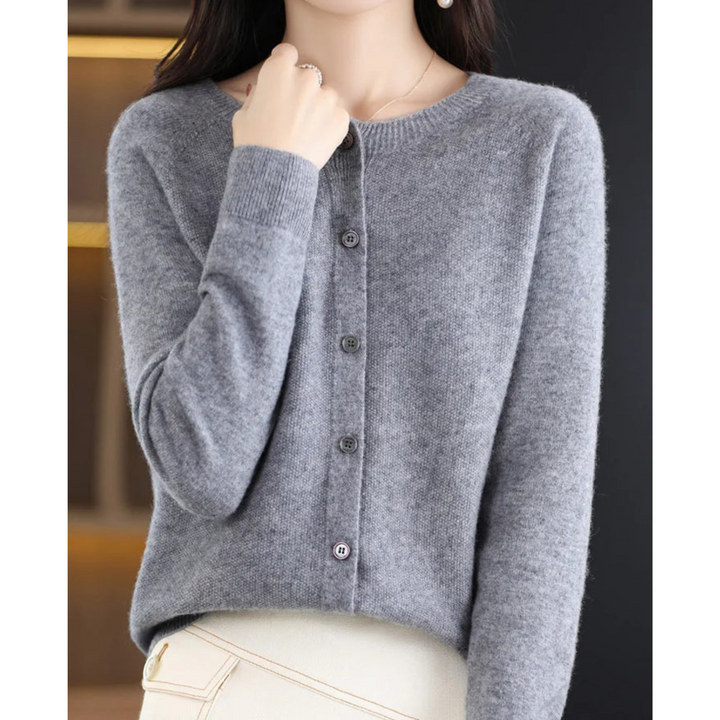 Luxurious Women's Cardigan made from 100% Merino Wool with O-Neck and Cashmere Touch