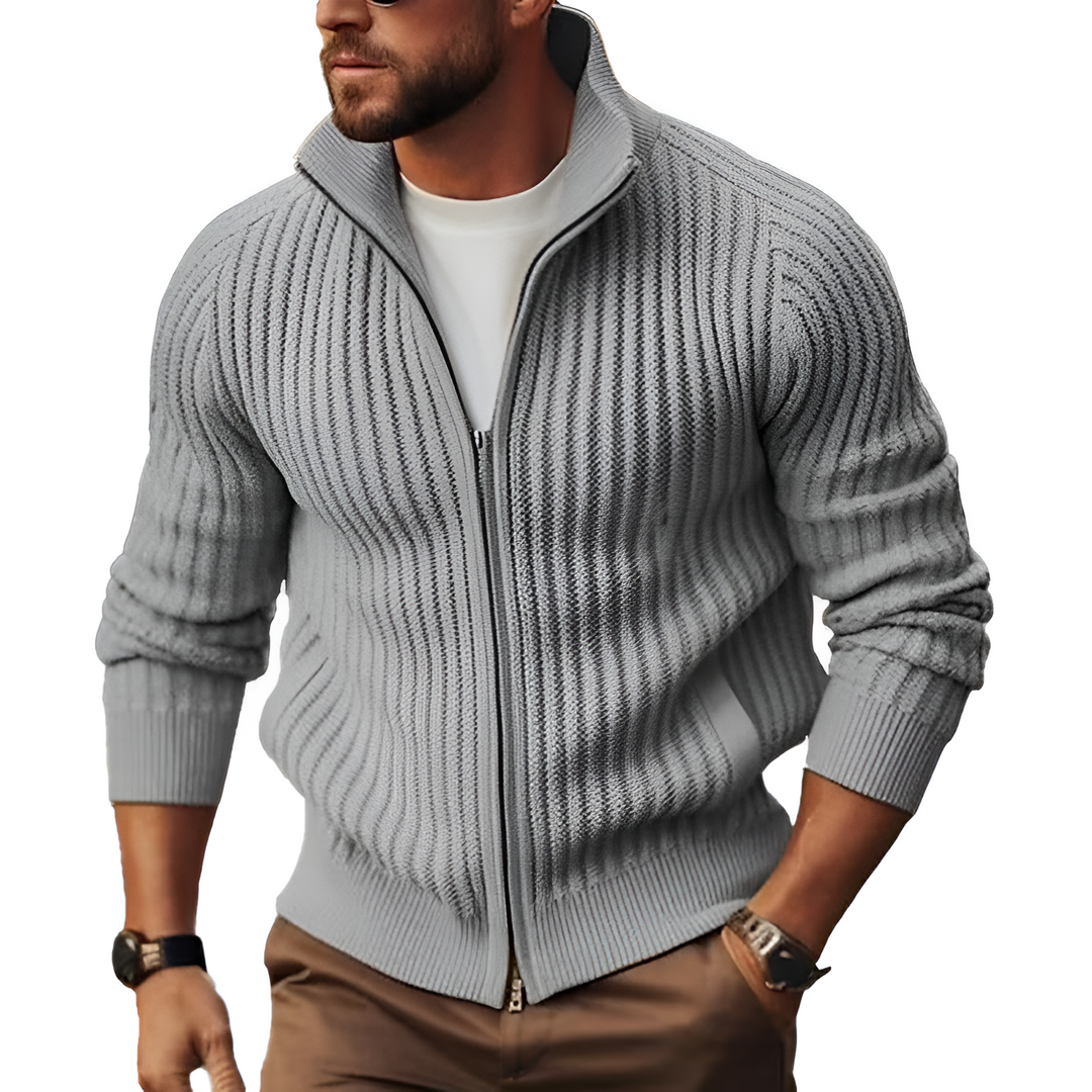 Men’s Ribbed Zip-Up Knit Cardigan Sweater
