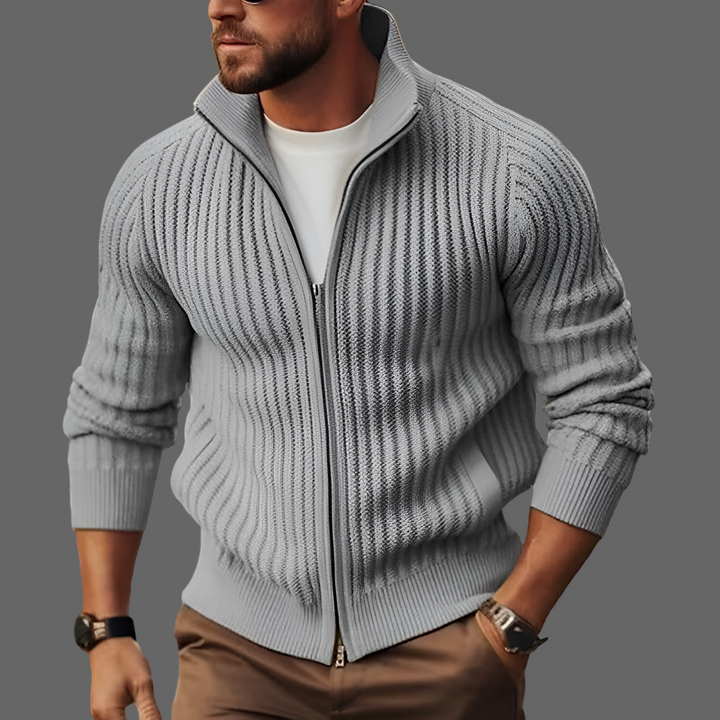 Men’s Ribbed Zip-Up Knit Cardigan Sweater