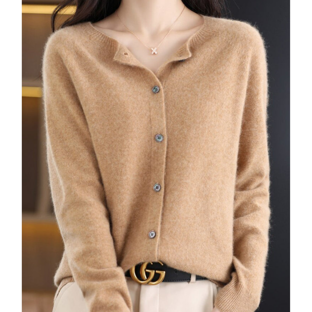 Luxurious Women's Cardigan made from 100% Merino Wool with O-Neck and Cashmere Touch