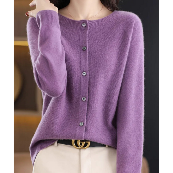 Luxurious Women's Cardigan made from 100% Merino Wool with O-Neck and Cashmere Touch