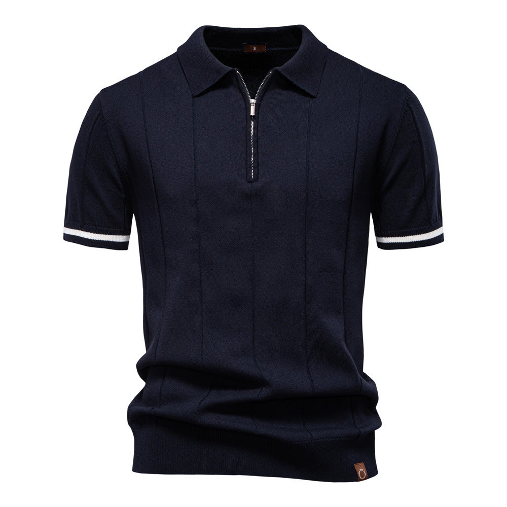 Men's Short-Sleeve Quarter-Zip Ribbed Polo Shirt