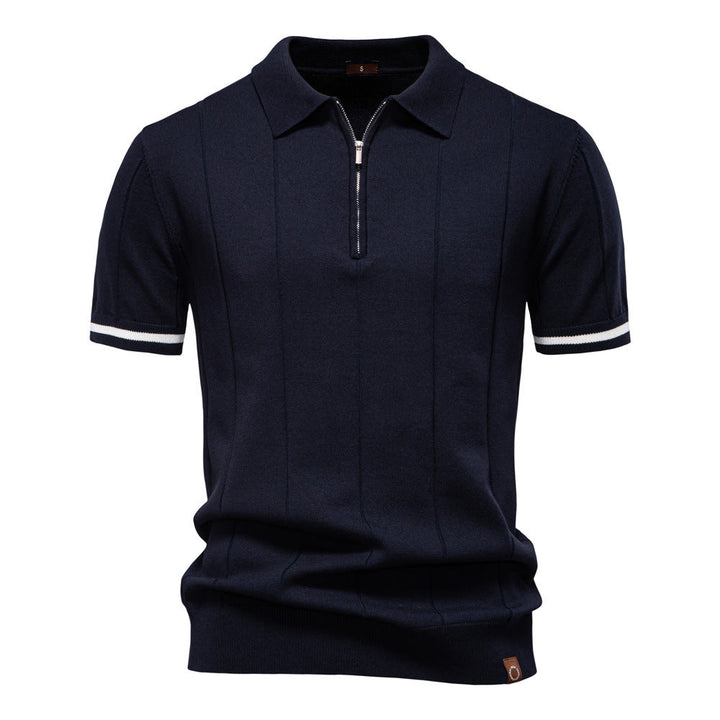 Men's Short-Sleeve Quarter-Zip Ribbed Polo Shirt