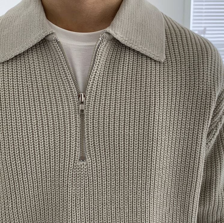 Cozy Knitted Half Zip Sweater with Adjustable Collar