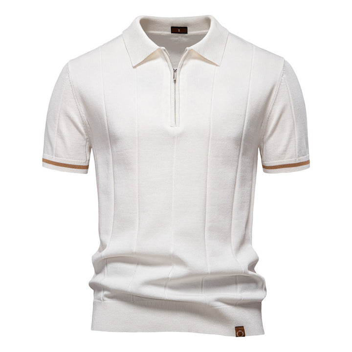 Men's Short-Sleeve Quarter-Zip Ribbed Polo Shirt
