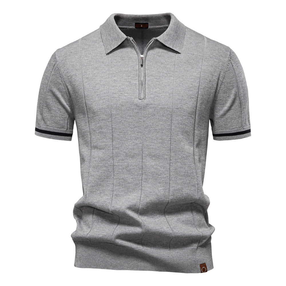 Men's Short-Sleeve Quarter-Zip Ribbed Polo Shirt