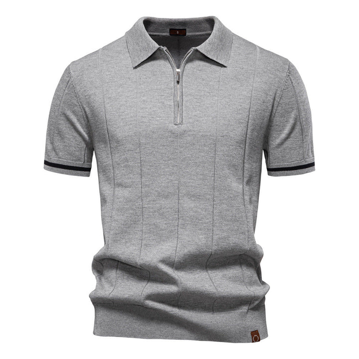 Men's Short-Sleeve Quarter-Zip Ribbed Polo Shirt