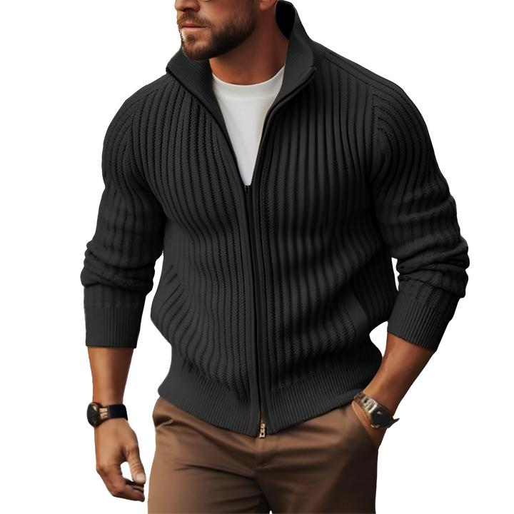 Men’s Ribbed Zip-Up Knit Cardigan Sweater