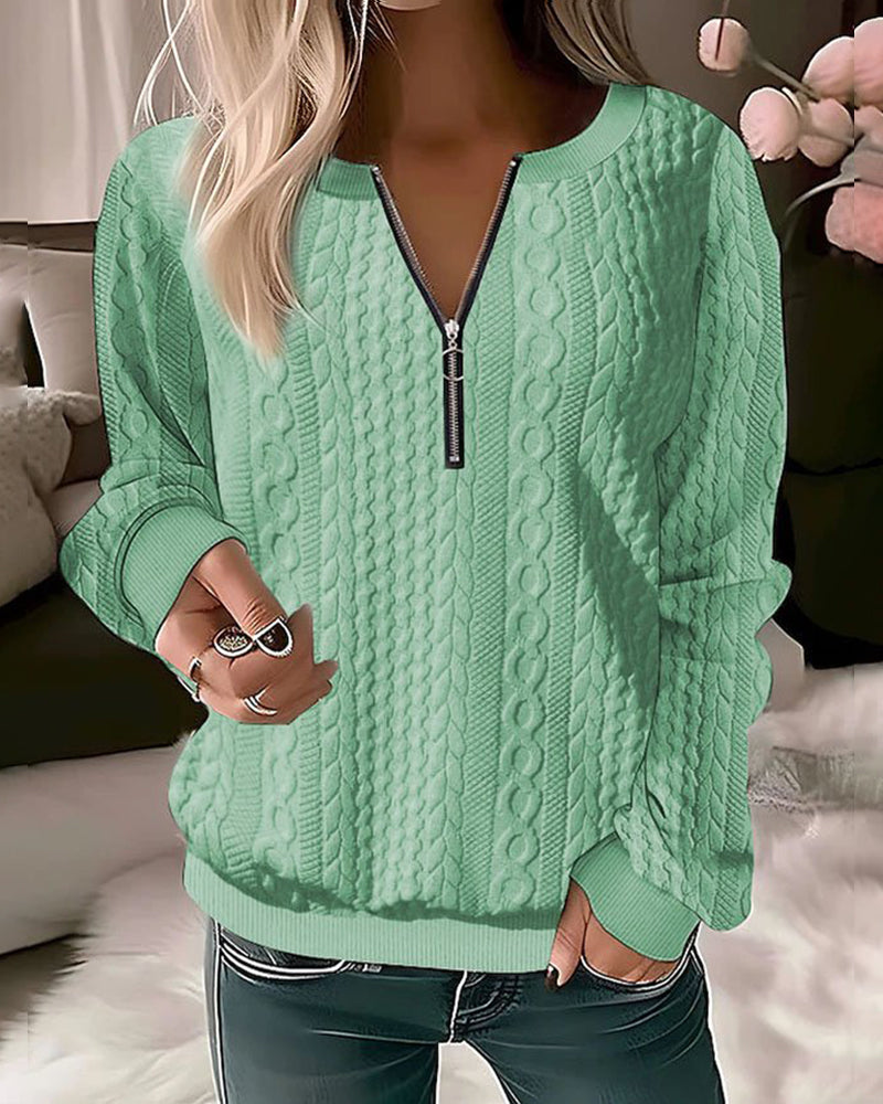 Adriana - Stylish Casual Knitted Sweater with Trendy Half Zip