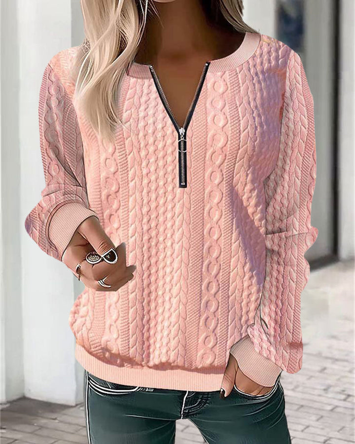 Adriana - Stylish Casual Knitted Sweater with Trendy Half Zip