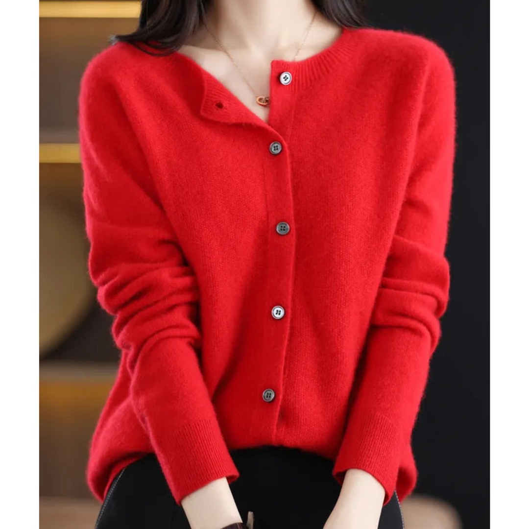 Luxurious Women's Cardigan made from 100% Merino Wool with O-Neck and Cashmere Touch