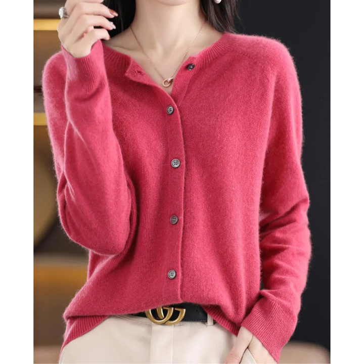 Luxurious Women's Cardigan made from 100% Merino Wool with O-Neck and Cashmere Touch