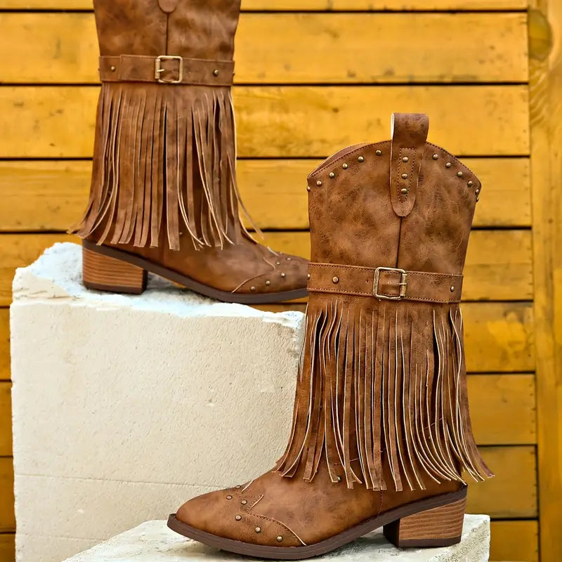 Celeste - Stylish Women's Boots with Elegant Tassel Decoration and Sturdy Heel