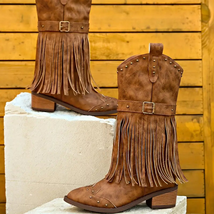 Celeste - Stylish Women's Boots with Elegant Tassel Decoration and Sturdy Heel