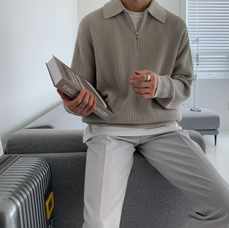 Cozy Knitted Half Zip Sweater with Adjustable Collar