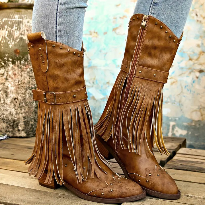 Celeste - Stylish Women's Boots with Elegant Tassel Decoration and Sturdy Heel