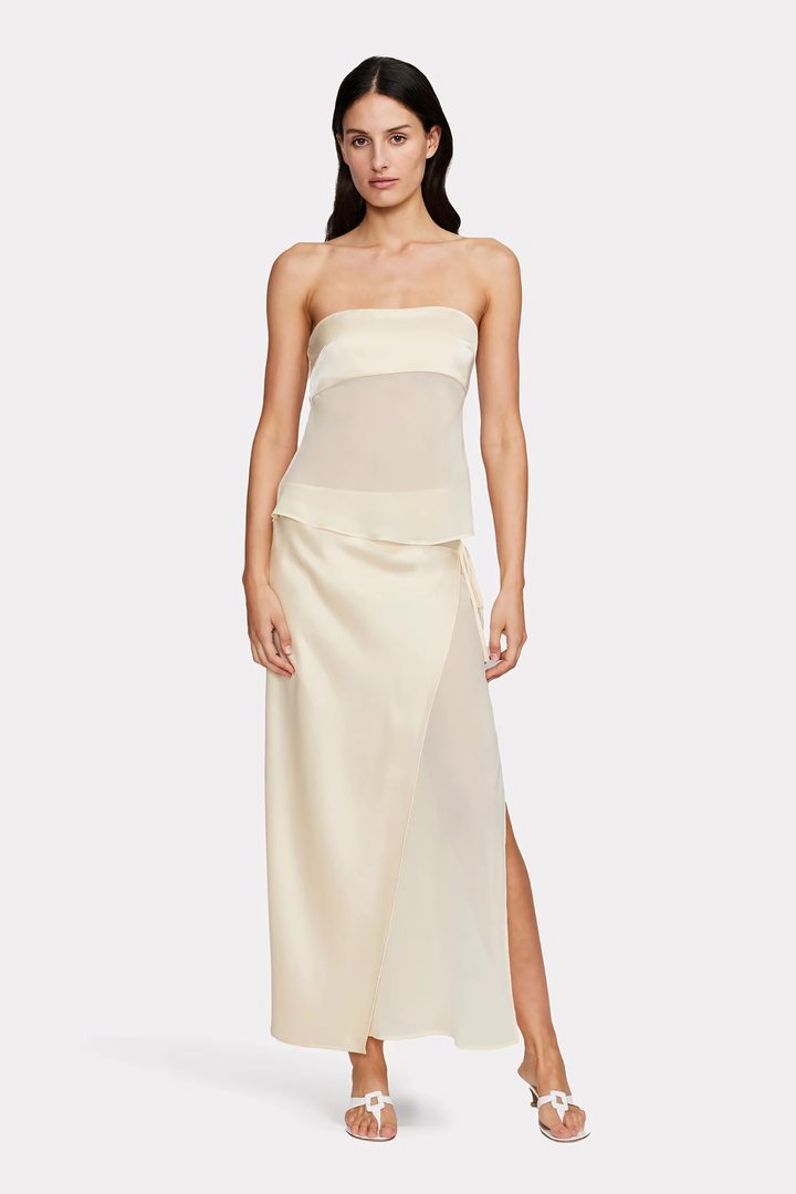 MGTM - Sheer Draped Strapless Dress