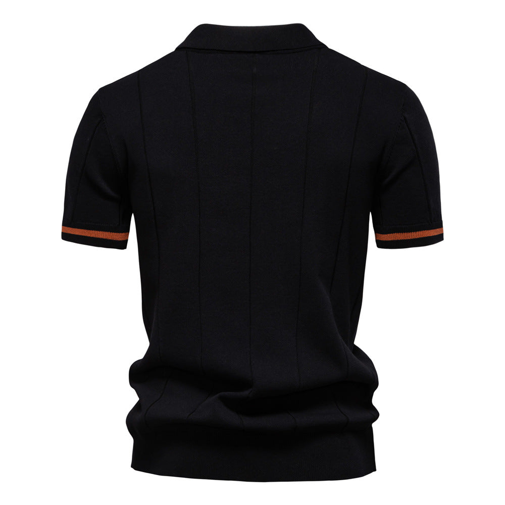 Men's Short-Sleeve Quarter-Zip Ribbed Polo Shirt
