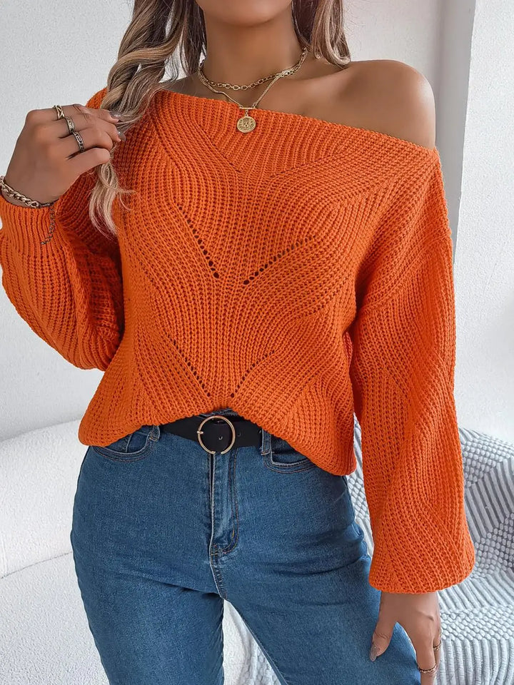 Jackie - Trendy Off-Shoulder Knitted Jumper for a Chic Appearance