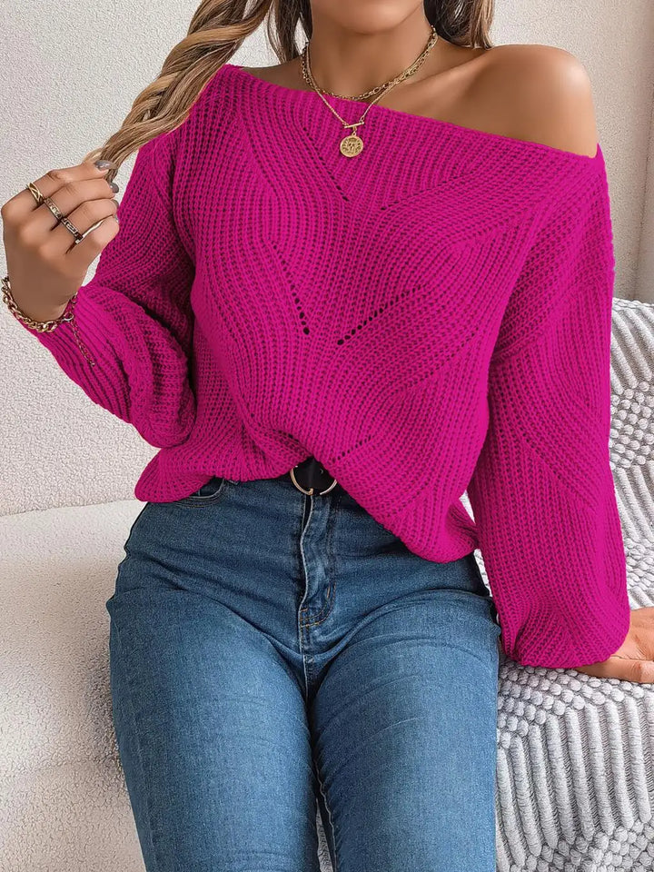 Jackie - Trendy Off-Shoulder Knitted Jumper for a Chic Appearance