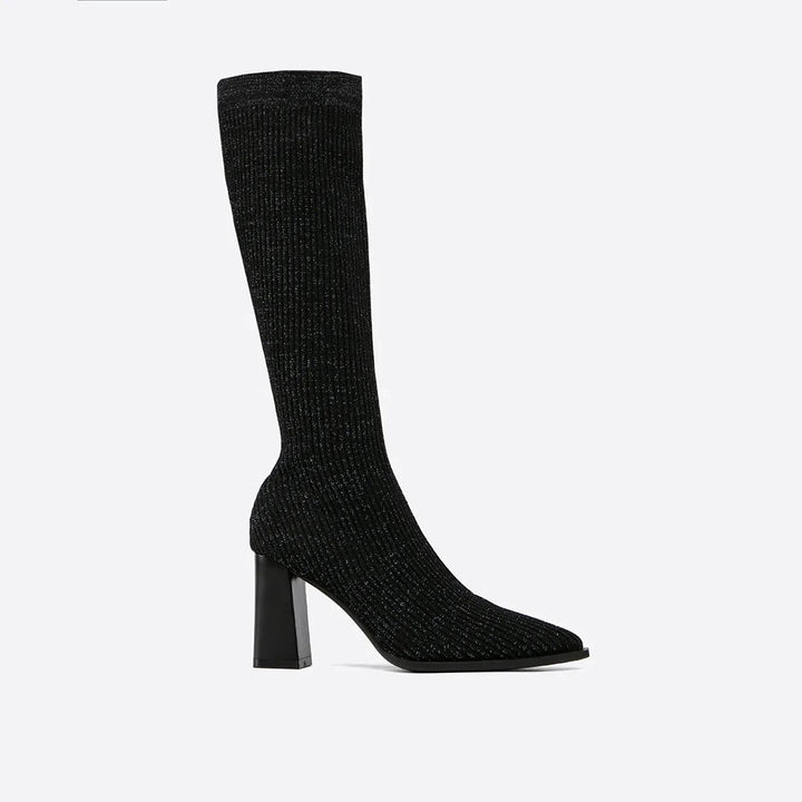 AMELIA - Trendy High Knitted Boots with Comfortable Block Heel