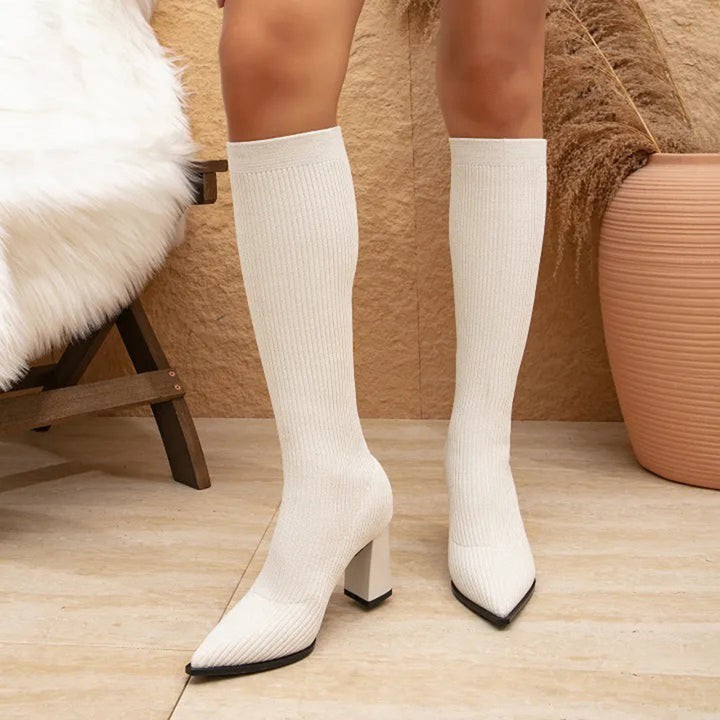 AMELIA - Trendy High Knitted Boots with Comfortable Block Heel