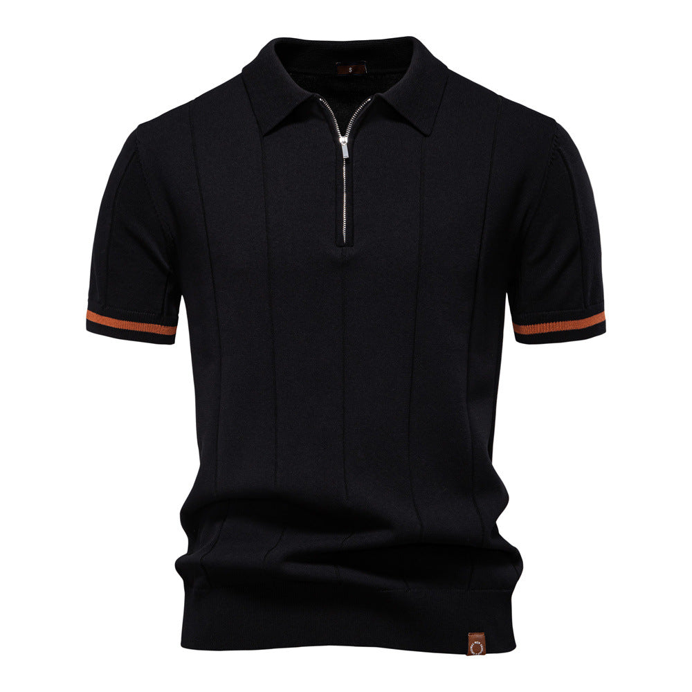 Men's Short-Sleeve Quarter-Zip Ribbed Polo Shirt