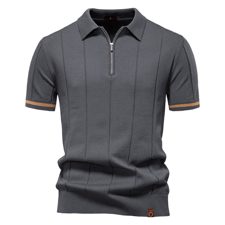 Men's Short-Sleeve Quarter-Zip Ribbed Polo Shirt