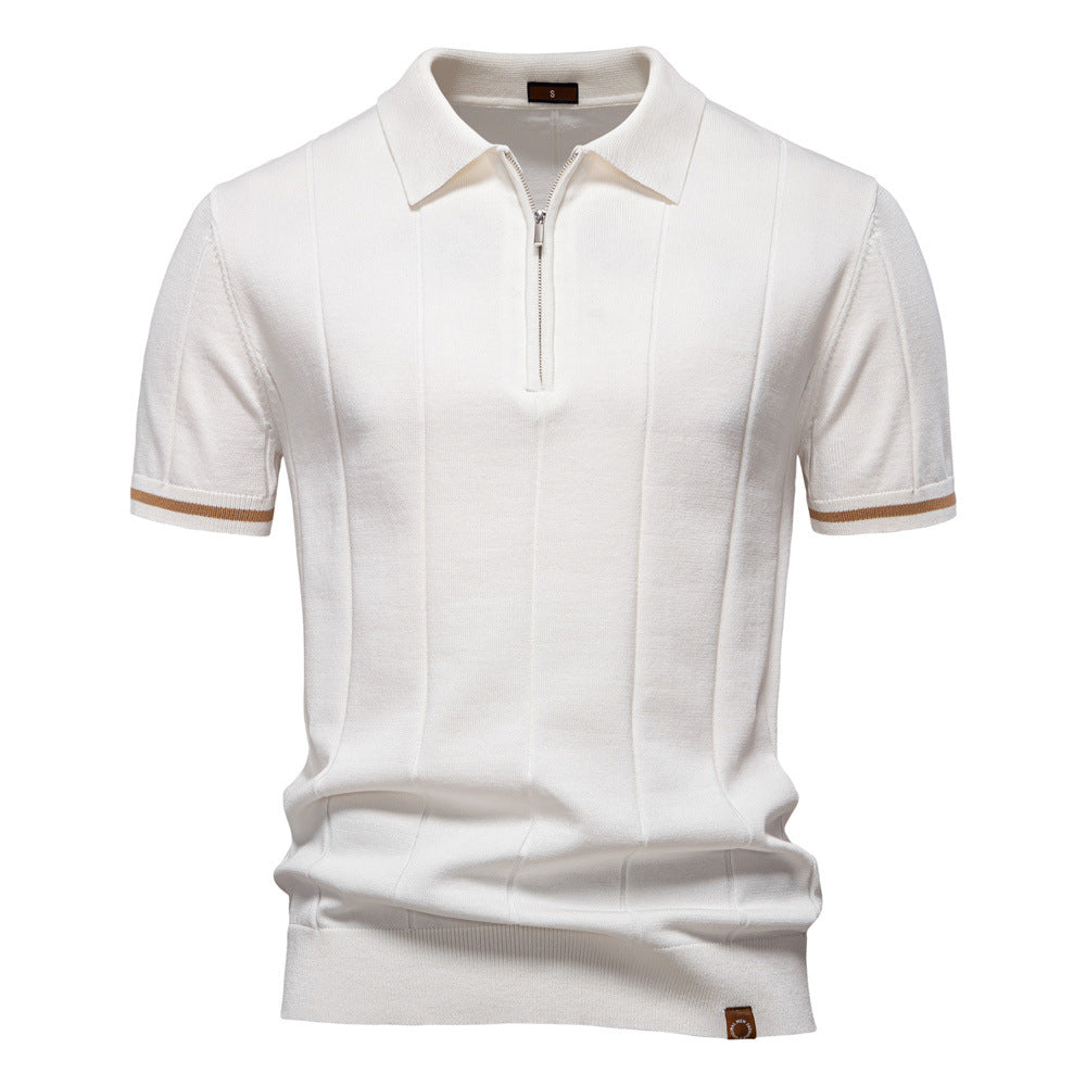 Men's Short-Sleeve Quarter-Zip Ribbed Polo Shirt