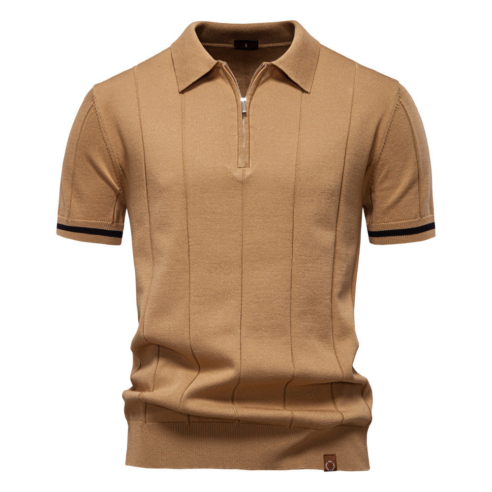 Men's Short-Sleeve Quarter-Zip Ribbed Polo Shirt