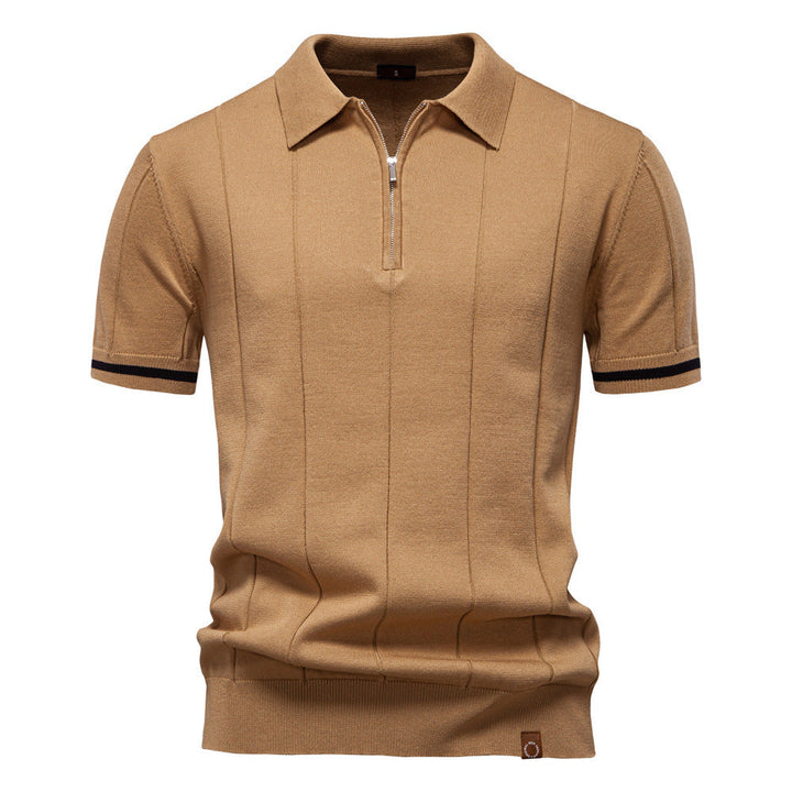 Men's Short-Sleeve Quarter-Zip Ribbed Polo Shirt
