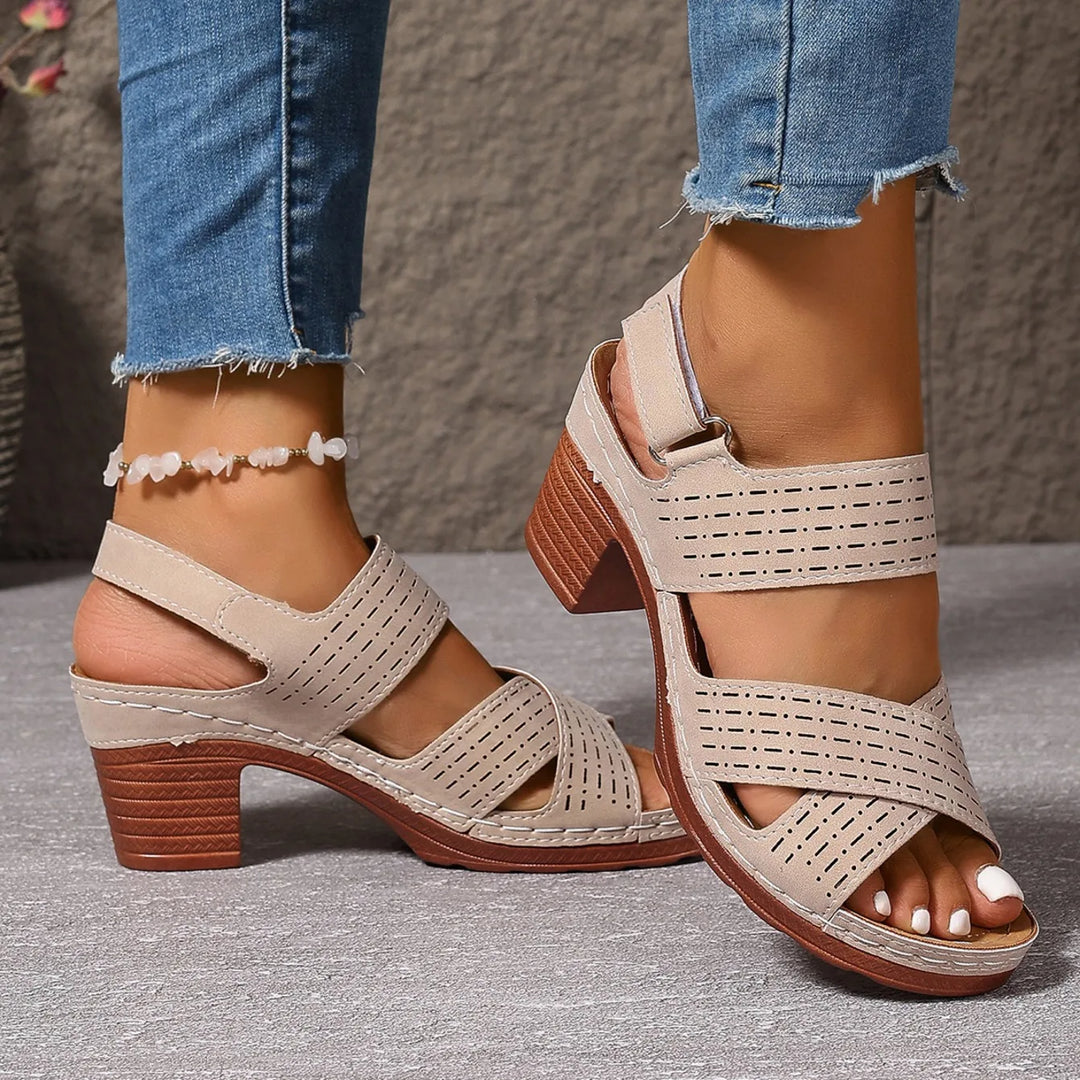 Charlotte | Perforated Block Heel Sandals