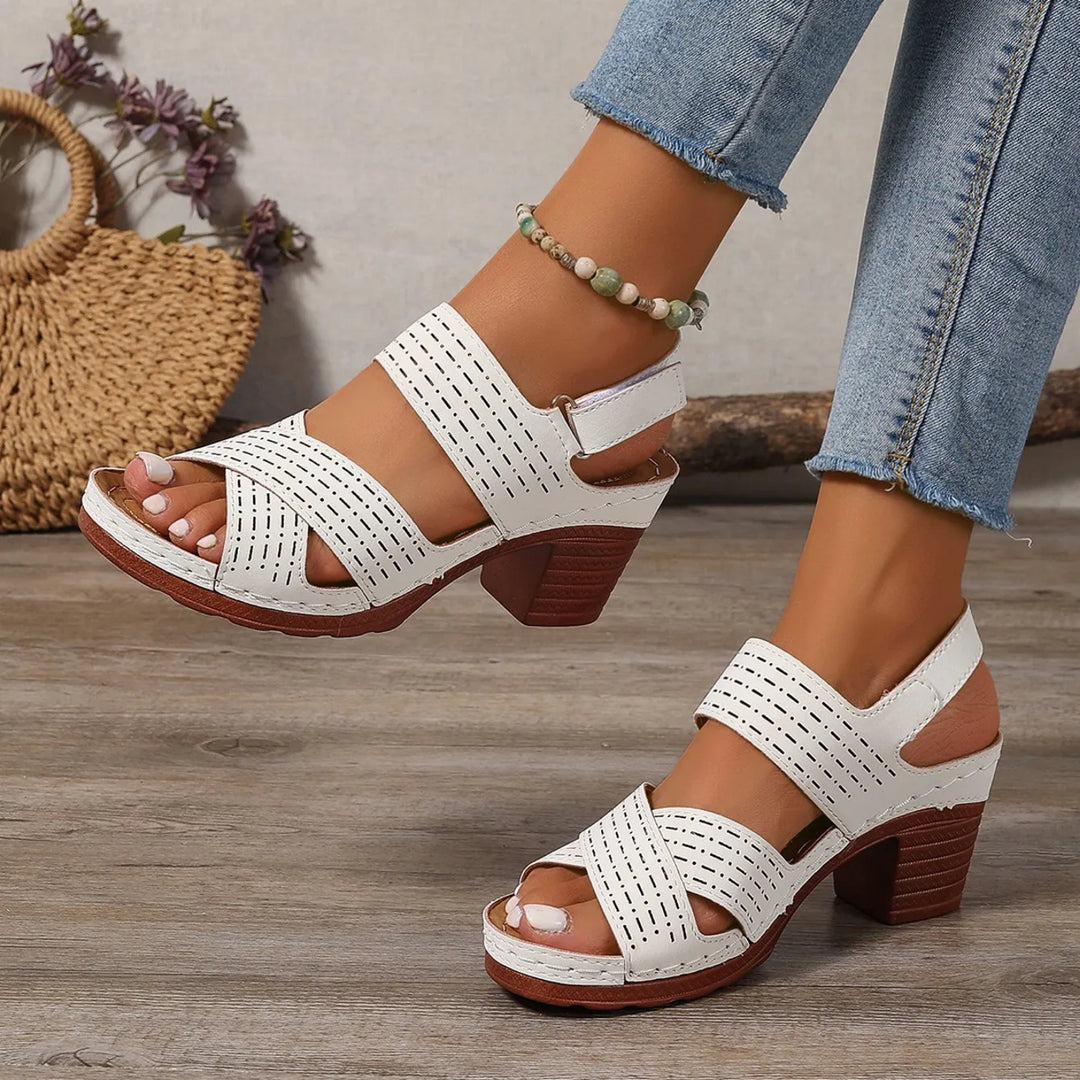 Charlotte | Perforated Block Heel Sandals