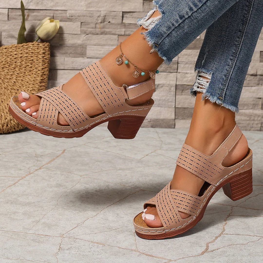 Charlotte | Perforated Block Heel Sandals
