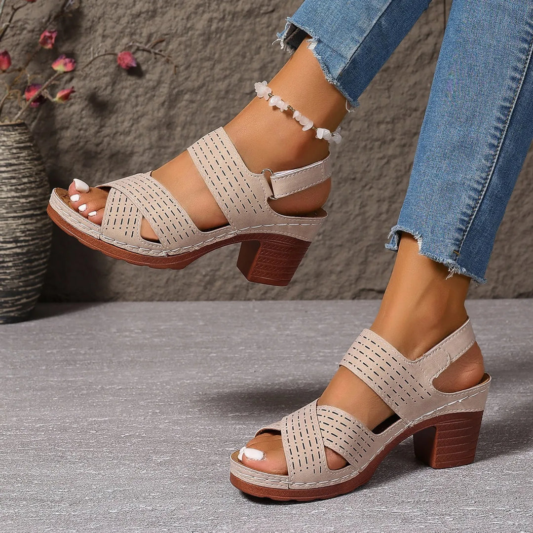 Charlotte | Perforated Block Heel Sandals