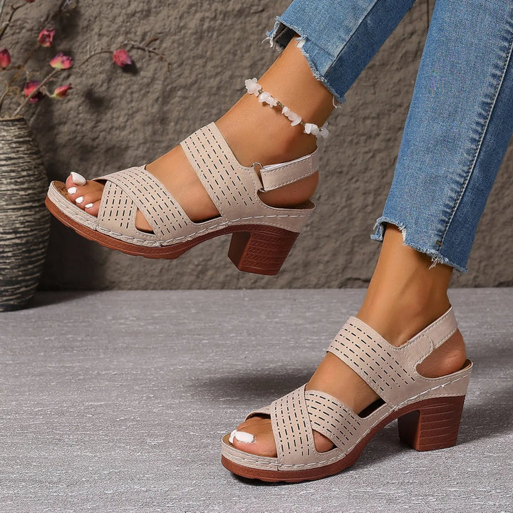 Charlotte | Perforated Block Heel Sandals