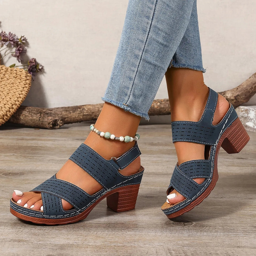 Charlotte | Perforated Block Heel Sandals