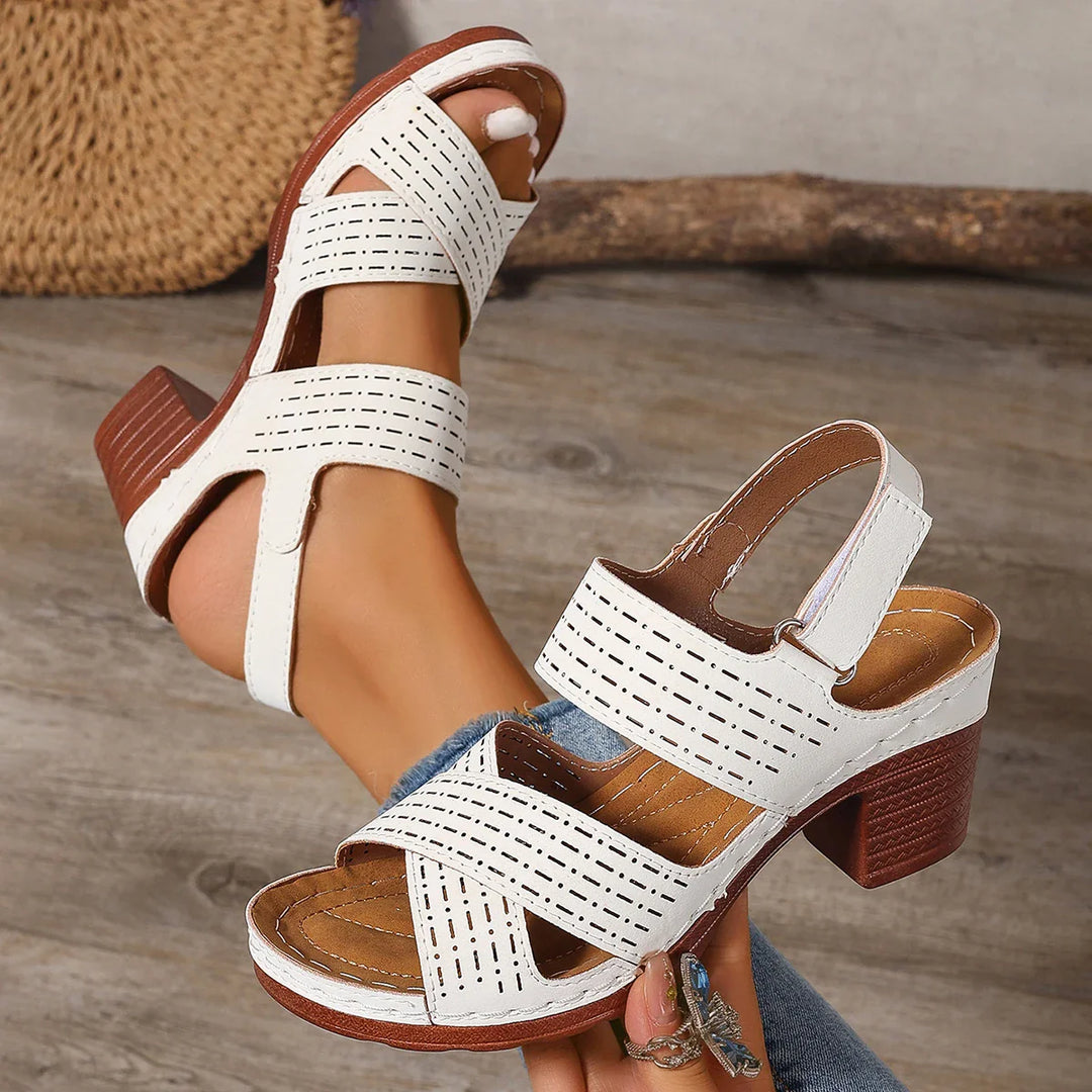Charlotte | Perforated Block Heel Sandals