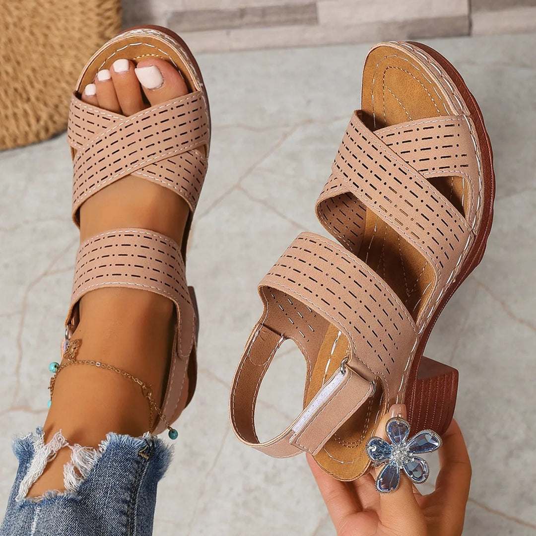 Charlotte | Perforated Block Heel Sandals
