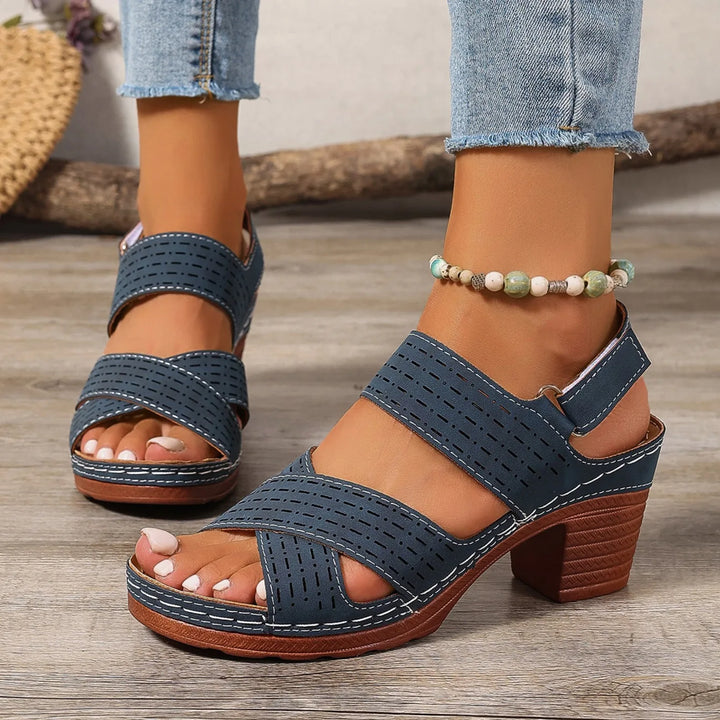 Charlotte | Perforated Block Heel Sandals
