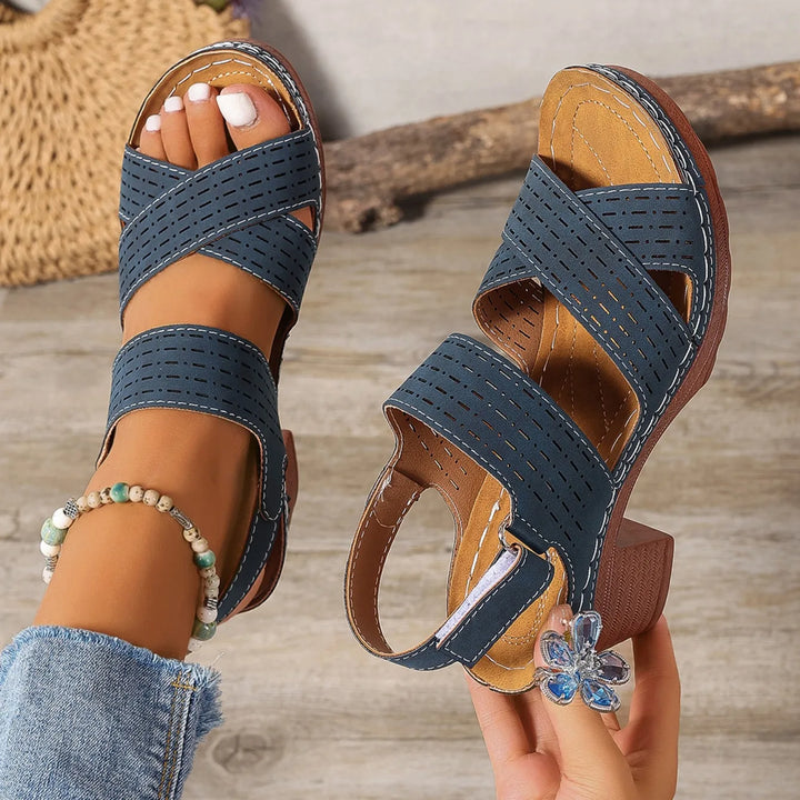 Charlotte | Perforated Block Heel Sandals