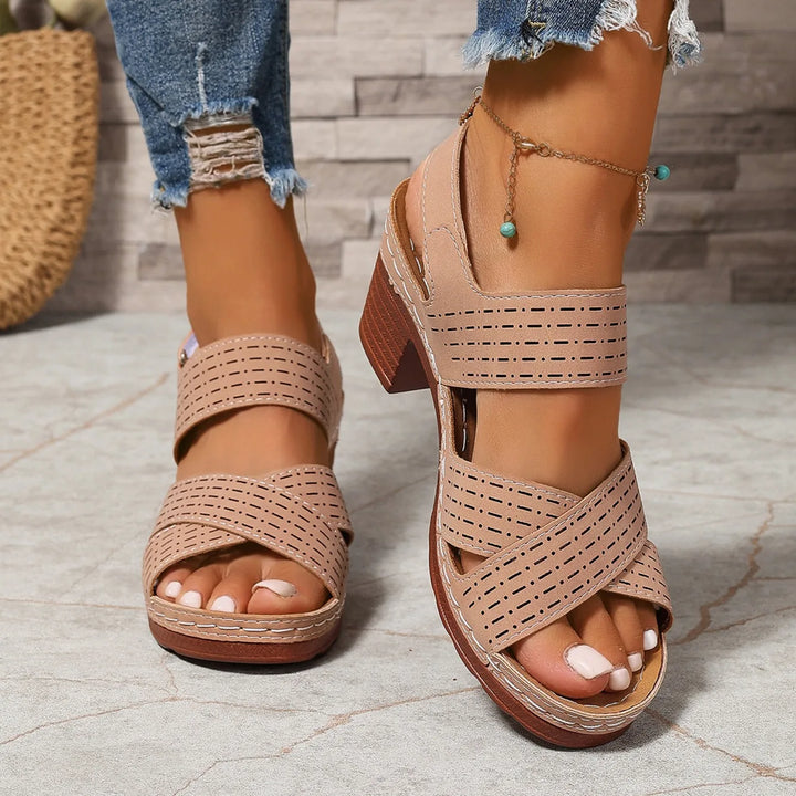 Charlotte | Perforated Block Heel Sandals