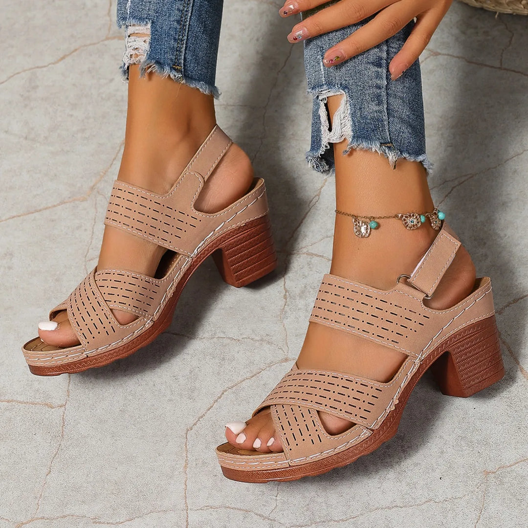 Charlotte | Perforated Block Heel Sandals