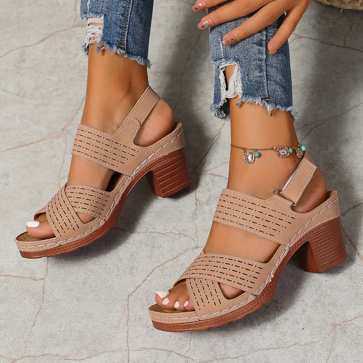 Charlotte | Perforated Block Heel Sandals