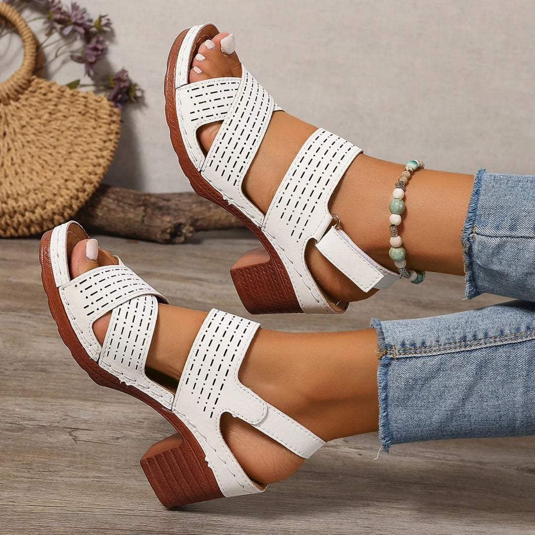 Charlotte | Perforated Block Heel Sandals