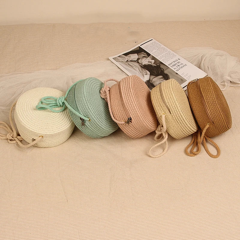 Stylish Round Handwoven Crossbody Bag with Zip by Angel