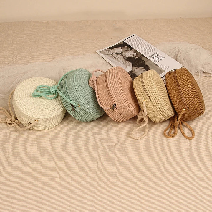 Stylish Round Handwoven Crossbody Bag with Zip by Angel